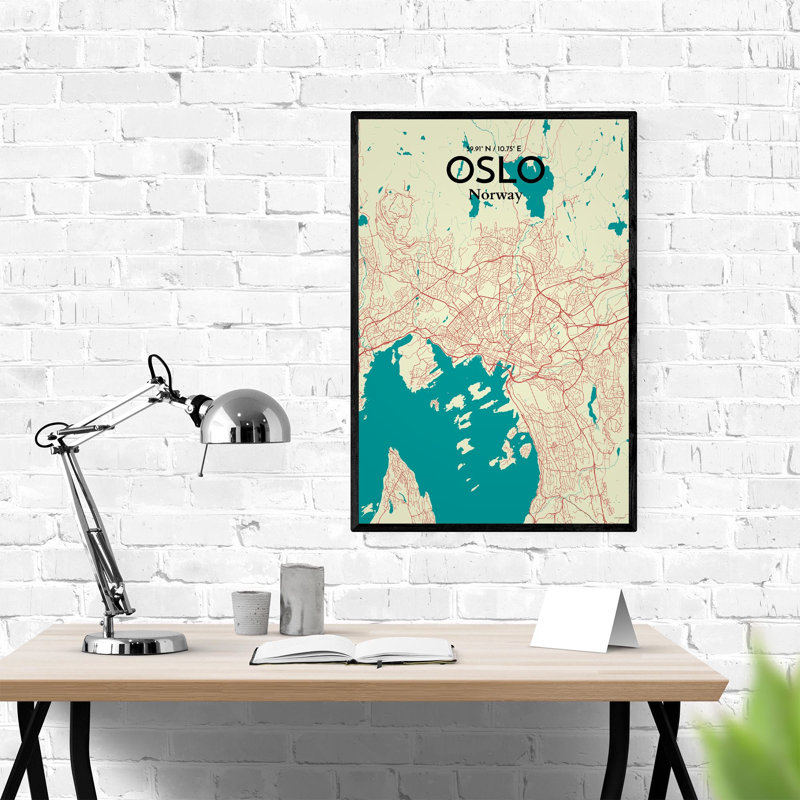 Oslo, carte de la ville, impression, Vert / beige, H 36 po x l 24 po