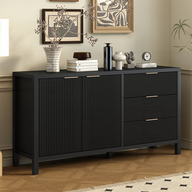 Armoire de rangement 2 portes avec 3 tiroirs, Noir, noir, noir, noir