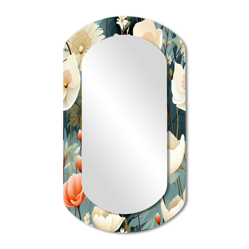 Motif botanique de jardin japonais Malec - miroir mural asymétrique floral, miroir décoratif cylindrique rose, impression d'art en métal