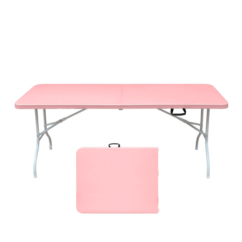 Table pliante rose de 6 pi - Table utilitaire en plastique portable pour les événements extérieurs, le camping et les fêtes (71 po)