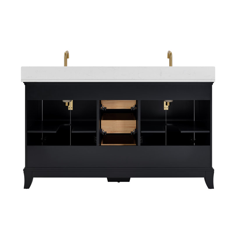 Ensemble de meuble-lavabo double 60 po avec plateau en pierre blanche Organnice