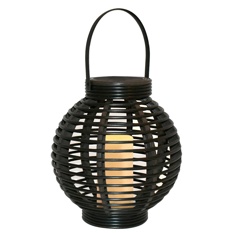 Black Plastic Hanging Solar Basket Lantern with LED Candle