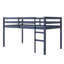 Lit mezzanine simple en bois massif et en bois d'hévéa avec échelle, plateforme de lattes renforcées, bleu