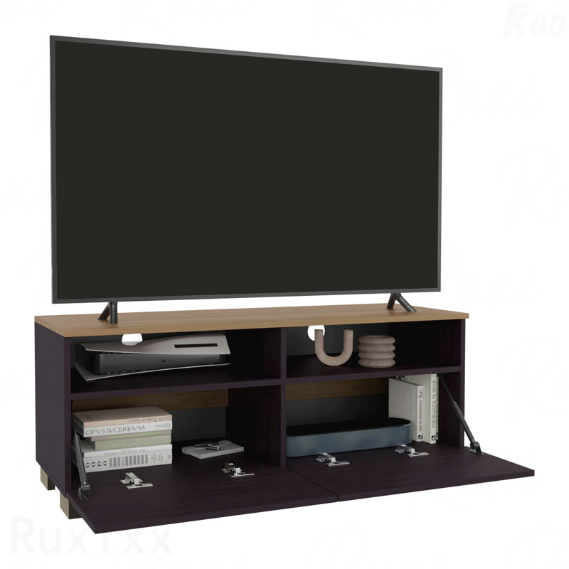 Meuble télé, 2 portes et 2 tablettes, châtaignier / brun clair