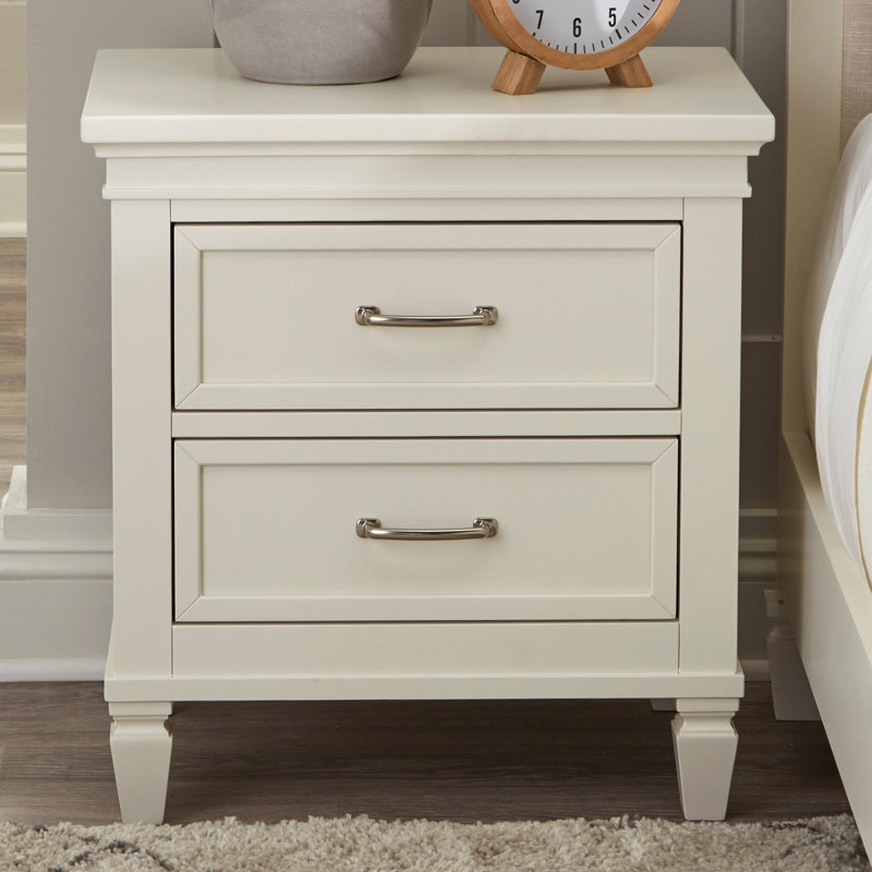 Darlington Warm White 2-Drawer Nightstand with Satin Nickel Handles