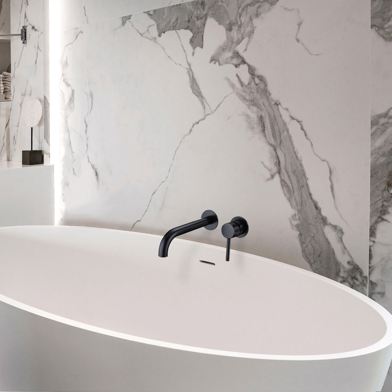 Robinet de baignoire mural rond noir mat Sandrus, Noir mat