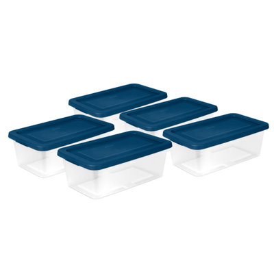 Sterilite 6 Qt Storage Boxes, Clear Plastic Containers with Lid, Set of 5, Blue