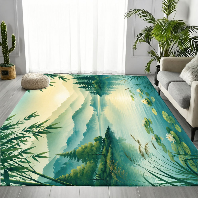 Tapis Serene Mountain Lake Water Lily, Rectangle 9 pi 10 po x 6 pi 7 po (300 x 200 cm)