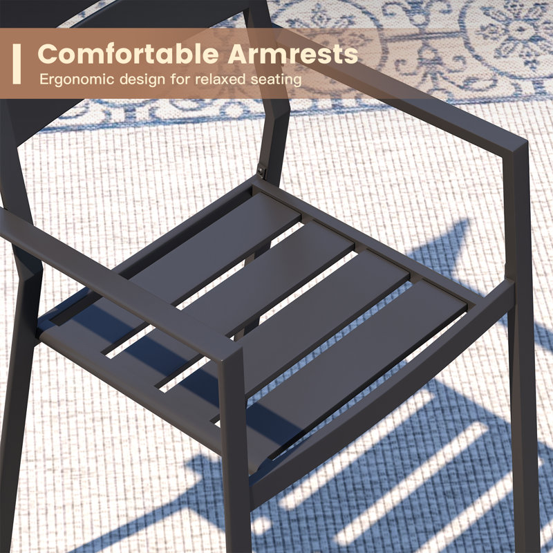 8-Person Square Patio Dining Set With Stackable Dining Chairs, Black/Brush Wood Brown