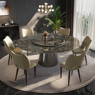 Simple Natural Marble Round Dining Table Set
