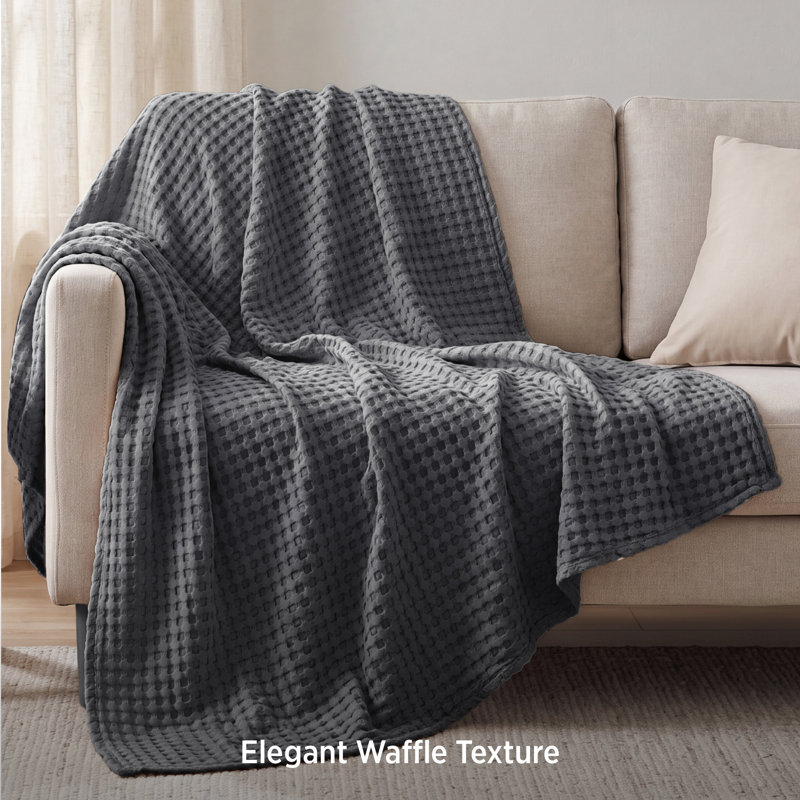 Bedsure Cotton & Rayon from Bamboo Waffle Blanket, Lightweight and Breathable for Year-Round Comfort, Throw XL, Quiet Shade