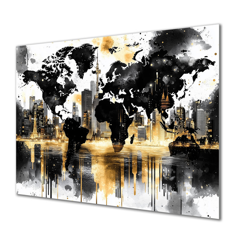 Carte du monde avec repères II - art mural moderne en métal, impression sur carte du monde, H 34 po x l 44 po