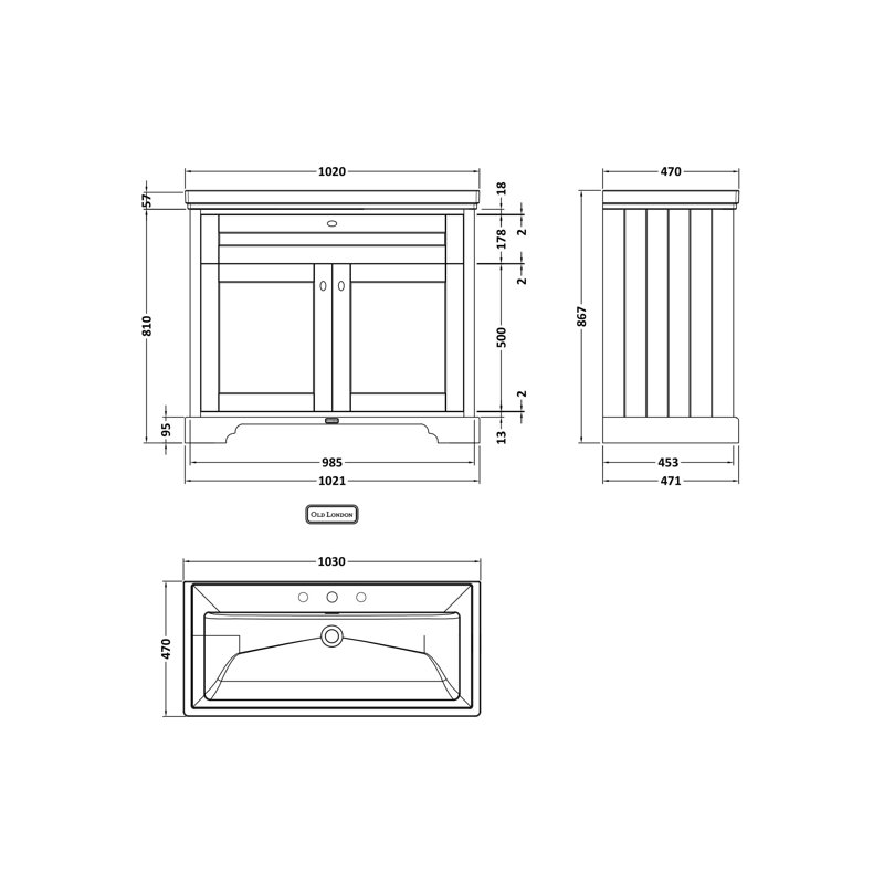 Old London 1030 mm Bathroom Vanity