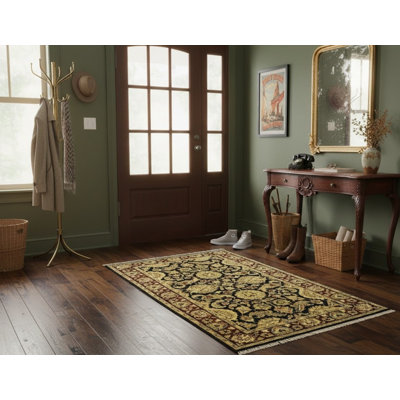 Tapis noir traditionnel Agra Jaipur 3X5