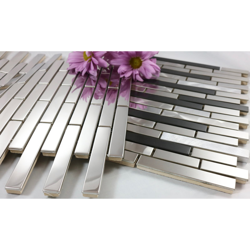 Carreau de mosaïque linéaire en métal Ariya, Argent