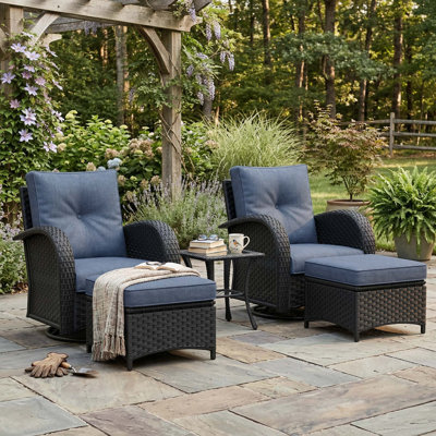 Layinsun 5 Pieces Outdoor Patio Furniture Set, Rattan Wicker Swivel Chair With Ottoman