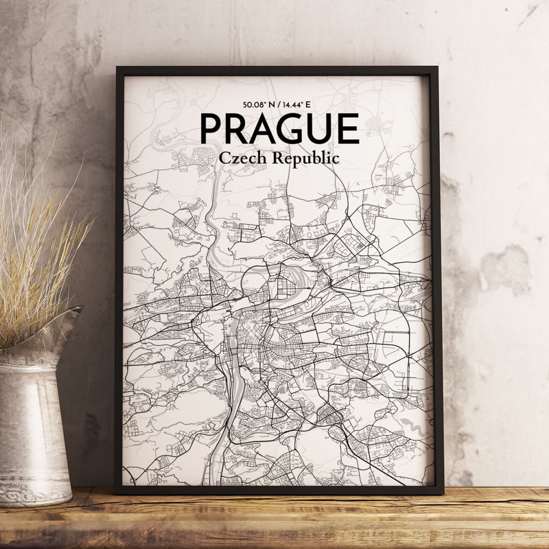 « prague city map », reproduction d’impression sur affiche en tons, H 24 po x l 18 po x P 0,05 po