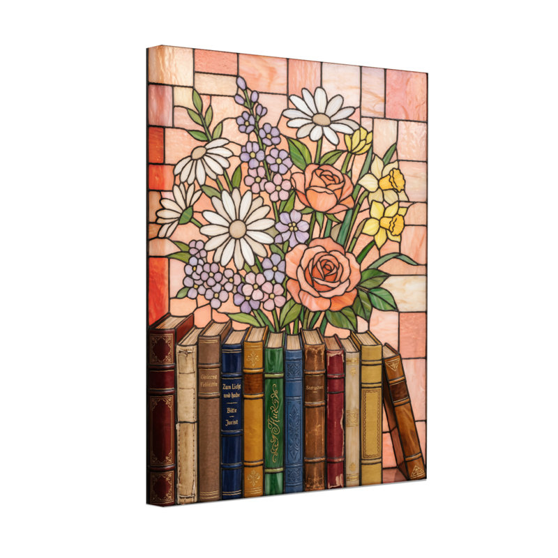 Arrangement floral de plantes et fleurs sur fond d'étagère, H 18 po x l 12 po