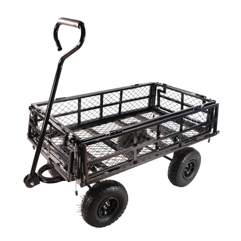 Chariot de jardin robuste en métal noir avec capacité de 600 lb et conception à double clôture