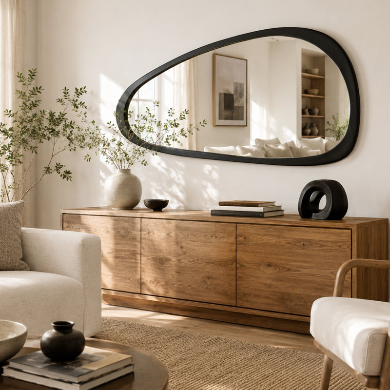 Miroir d'appoint en bois massif, 48 po x 24 po, Noir mat