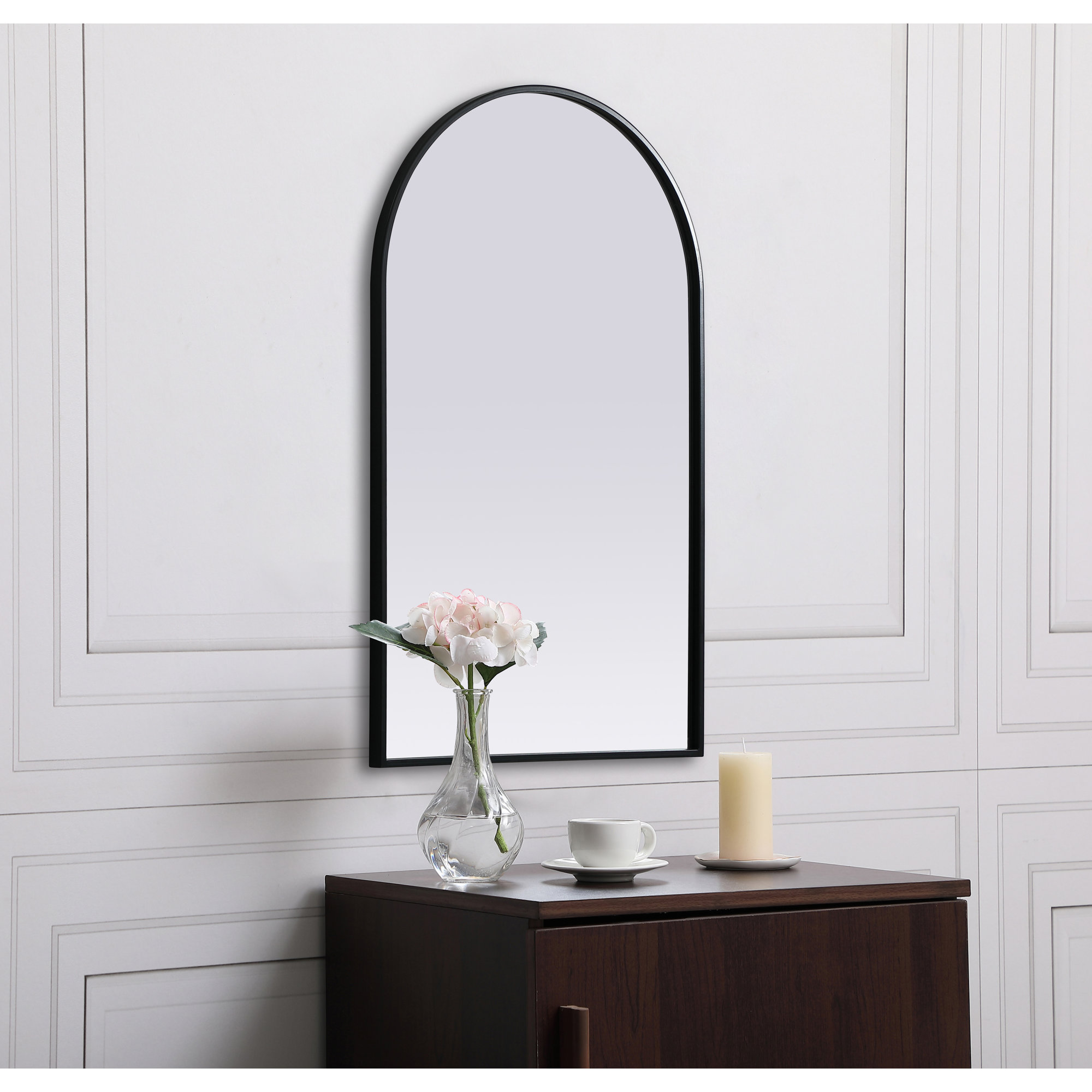 Sabine Metal Arch Wall Mirror, 36" x 22", Black