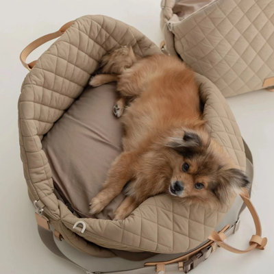 Lit de transport pour chien 2 en 1 avec siège auto, sac de voyage matelassé pour animal de compagnie avec bandoulière