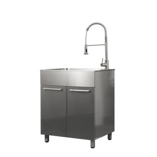Évier à lessive autoportant tout-en-un L 28 po x l 22 po avec robinet gris métallique