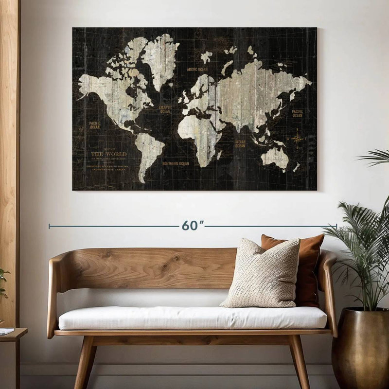 Aliaz Old World Map Black, 34" H x 51" W