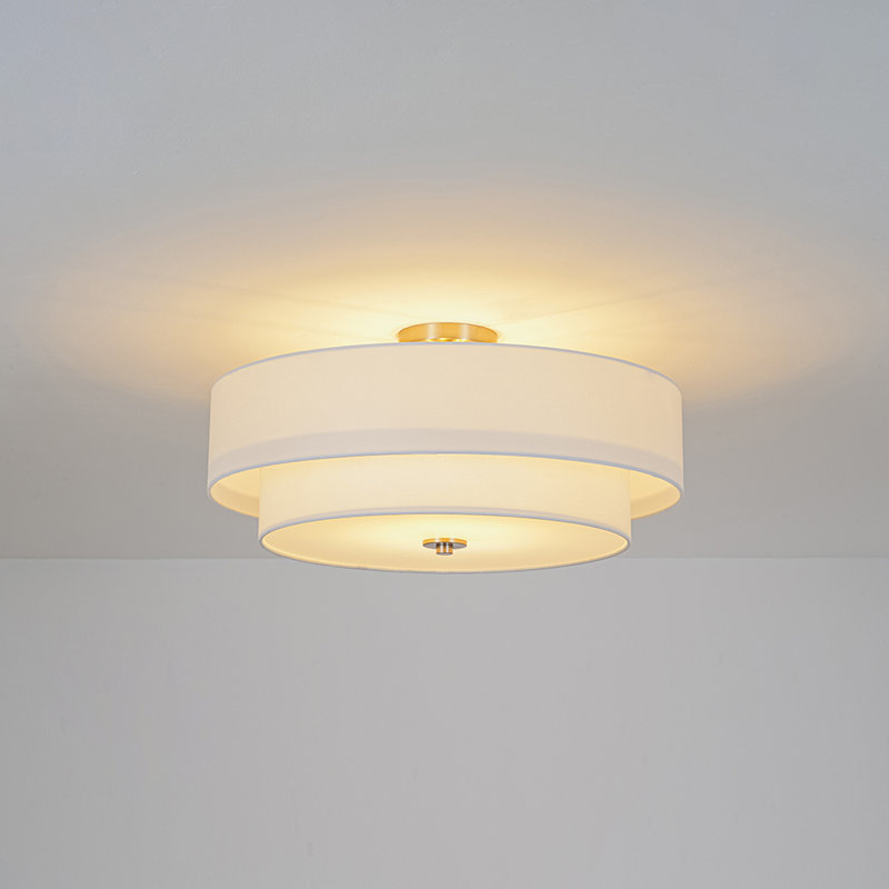 Plafonnier semi-encastré cylindrique en tissu 4 lumières, Nickel