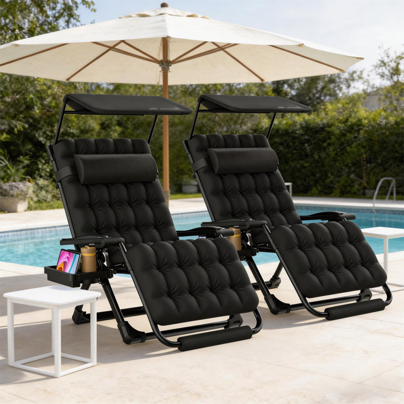 Zero Gravity Chair With Canopy, 500 Lb Heavy-Duty Adjustable Reclining Lounge Chair With Cushion, Pillow & Cup Holder, Foldable Outdoor Patio Recliner