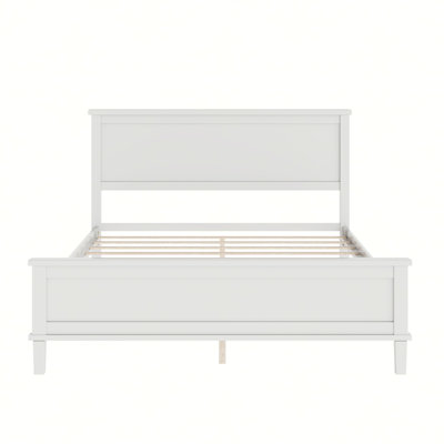 Mid-Century Wood Platform Bed with Headboard and Wood Slat Support, No Box Spring Needed