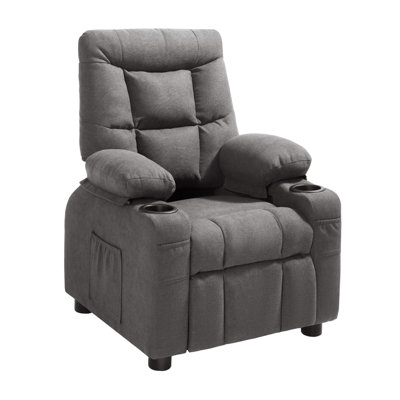 Kids Recliner Chair, Toddler Lounger with Cup Holders & Pockets, 107° to 126° Adjustable Back, Breathable Polyester Upholstery Reclining Sofa with Foot-rest, for Boys and Girls, Children (Gray)