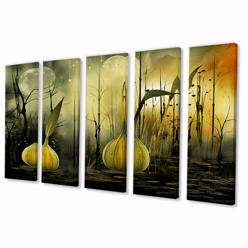 «Green Fennel Herbs Dreamscape», art mural 5 pièces, H 32 po x l 80 po