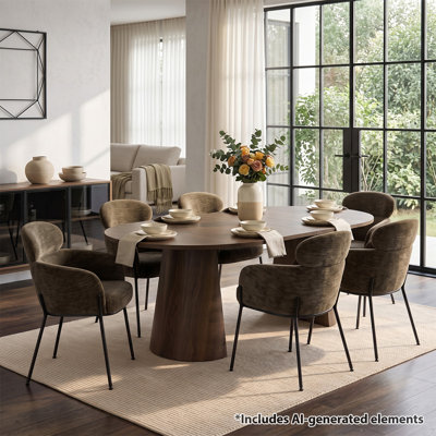 Ensemble de table de salle à manger extensible ronde à ovale avec fauteuils rembourrés