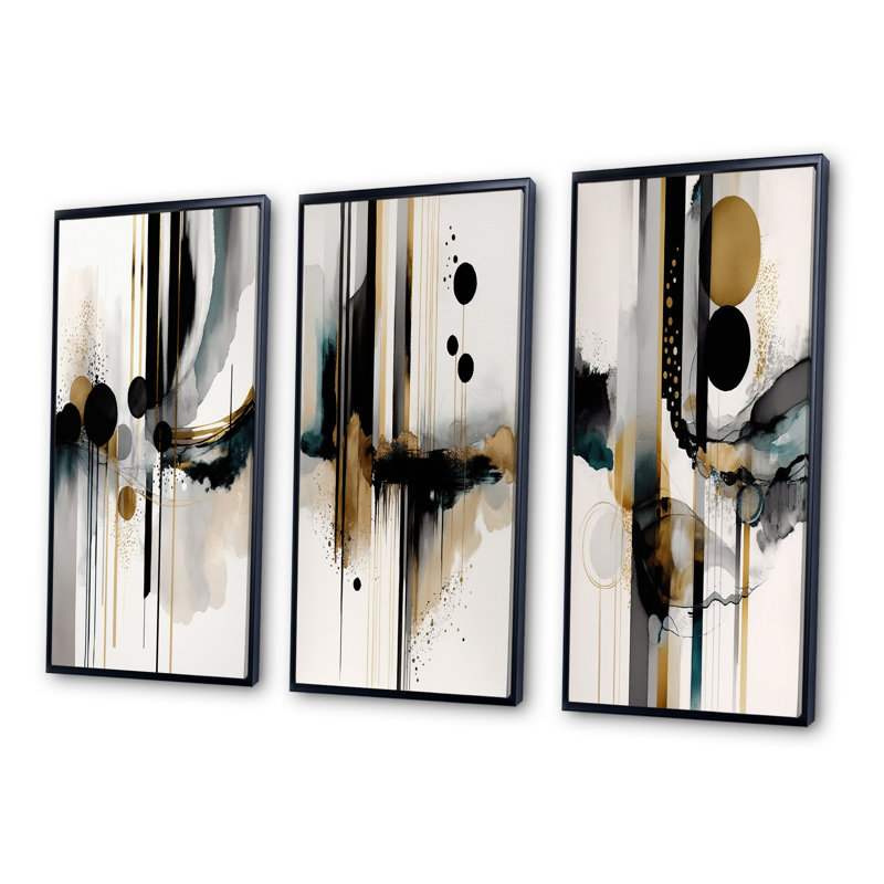 «Abstract Transitional Shapes V», 3 pièces sur toile, Noir, H 28 po x l 36 po