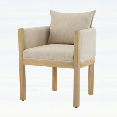 Fauteuil rembourré en lin avec pieds en bois d'hévéa, confortable et élégant pour la salle à manger et le salon, ensemble de 2