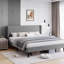 Lit double en velours gris, 2 poches de rangement-1407245199-1407245184