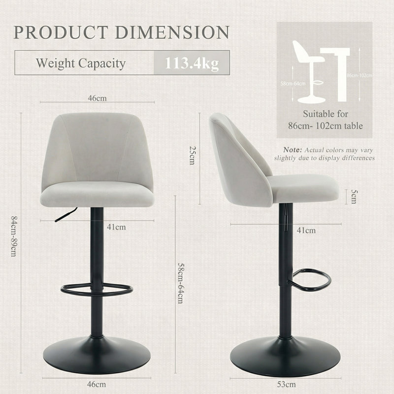Swivel Bar Stool, Grey/Fabric