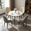 Round Dining Table And 4 Chairs Set, 5pcs Dining Room Sets For Restaurant Kitchen Office, 2-4 Seaters Marble Table And Light Khaki Microfiber Silicone Leather Kitchen Chairs Set Of 4-652617672-652617675