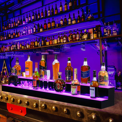 60 Inch LED Lighted Liquor Bottle Display Shelf, 2 Tier RGB Acrylic Lighted Bar Shelves with Remote & App Control, Mulitcolor, Music Mode, Wine Rack S by 17 Stories