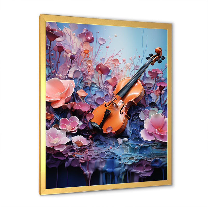«Whimsical Violin Music Melody», reproduction sur toile, Cadre doré simple, H 44 po x l 34 po x P 1,5 po