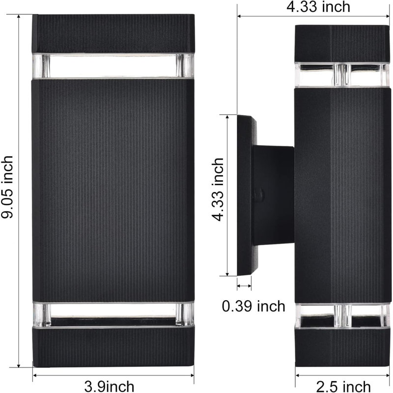 LED Square Up And Down Lights Outdoor Lighting, 2 PCS Black Outdoor Light Fixture Wall Mount,Porch Lights Outdoor With Dusk To Dawn Sensor, IP65 Outside Wall Lights For House Front Door