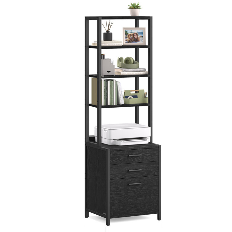 Filing Cabinet With Height-adjustable Open Shelves, Black