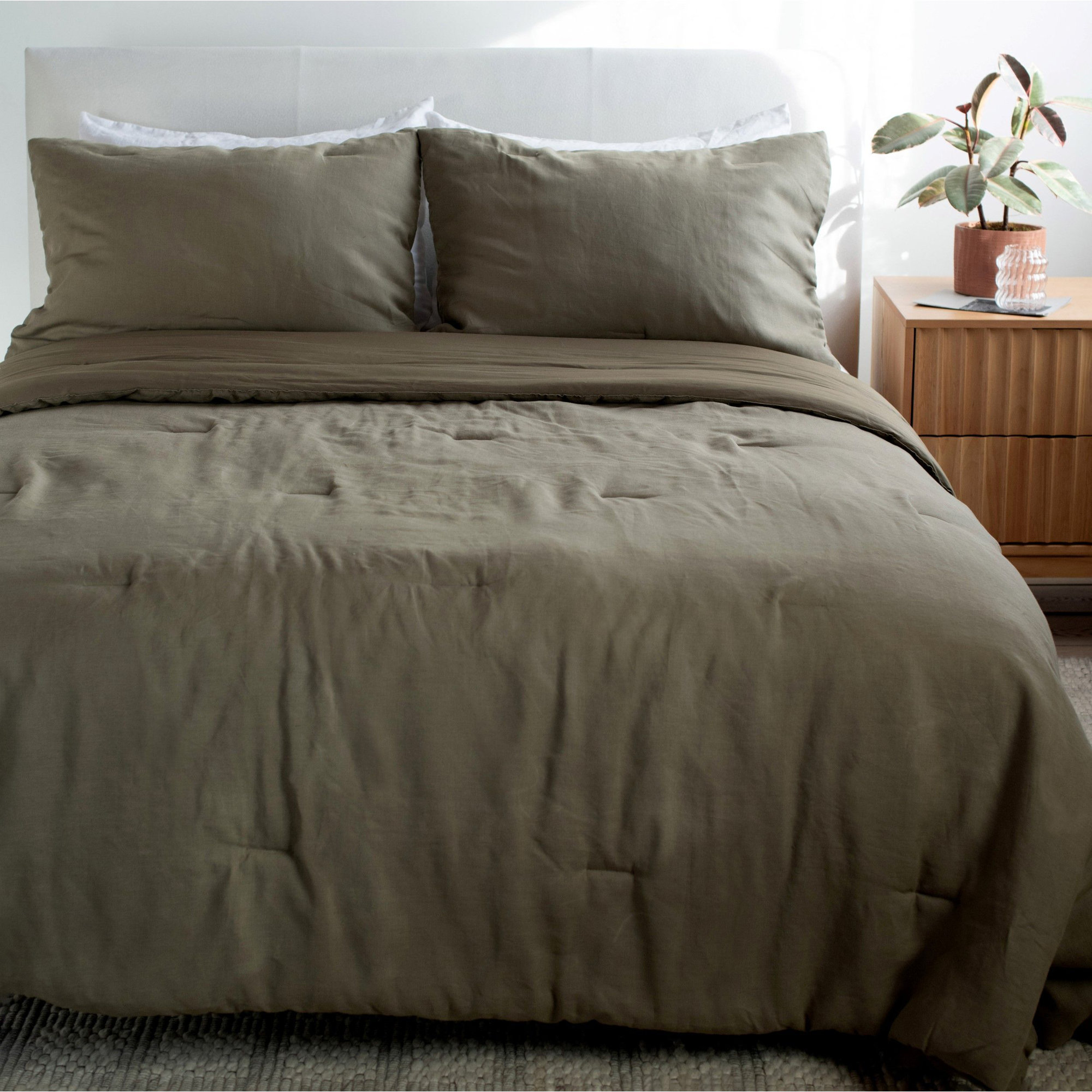 French Linen Comforter & Sham Set, Twin Comforter + 1 Standard Pillow Sham, Moss
