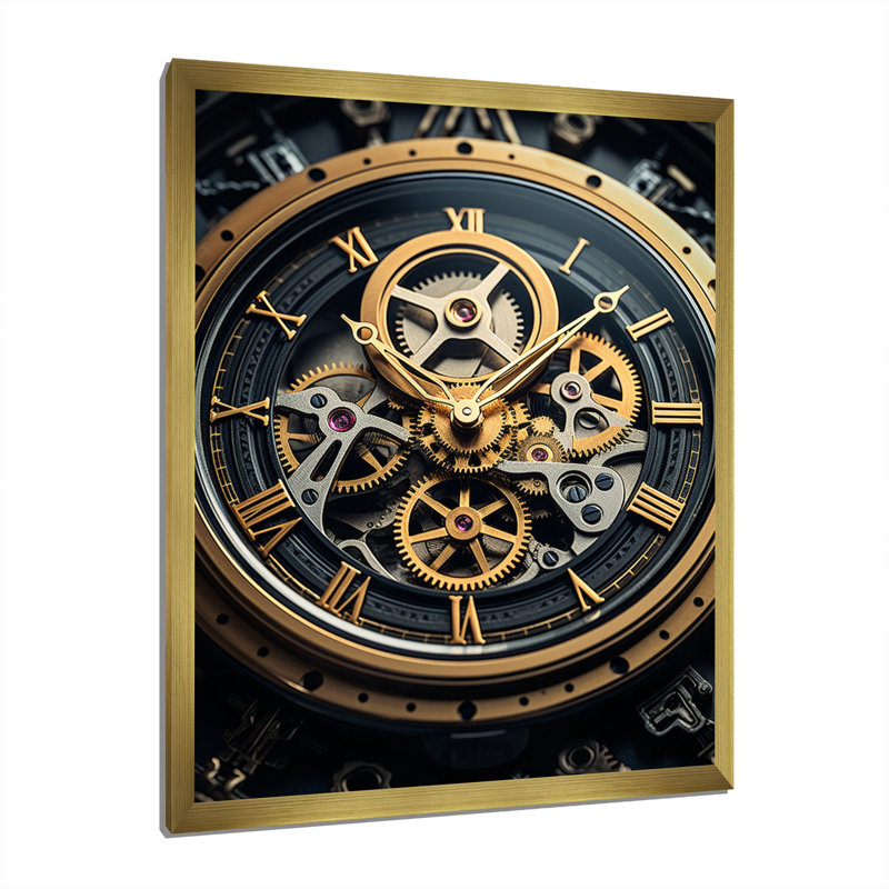 Horloge, heure dévoilée I - impression sur toile tendance, H 40 po x l 30 po x P 1,5 po, Encadrement doré