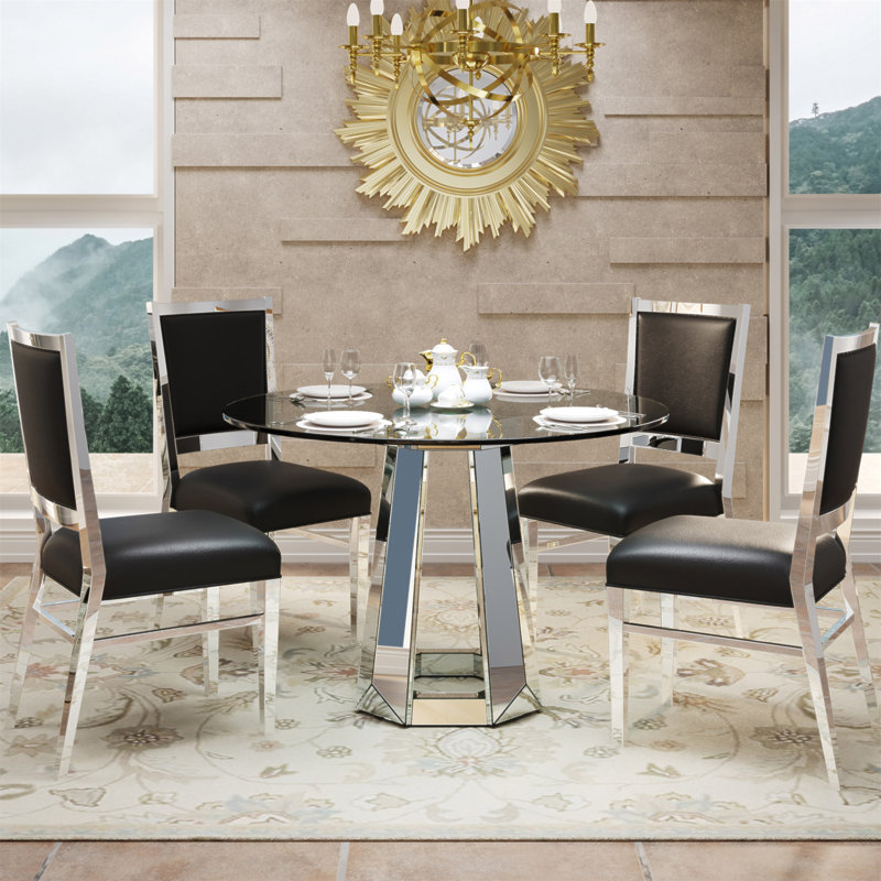 Table de salle à manger moderne en verre trempé rond minimaliste moderne, table en verre avec base ronde, table de cuisine