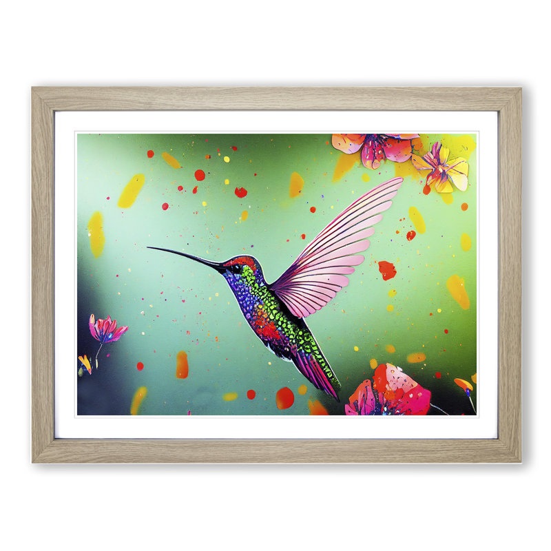 Colourful Hummingbird Vol.1 - Print, Oak Framed, 34cm H x 46cm W x 2cm D