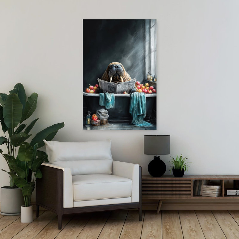 Walrus In Bathtube 2 1 Piece Wrapped Canvas Wall Art, 91.44 cm H x 60.96 cm W