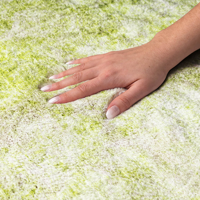 Premium Machine Washable Dream Shag ADS553 Abstract Rug, Aloe, 8' Round