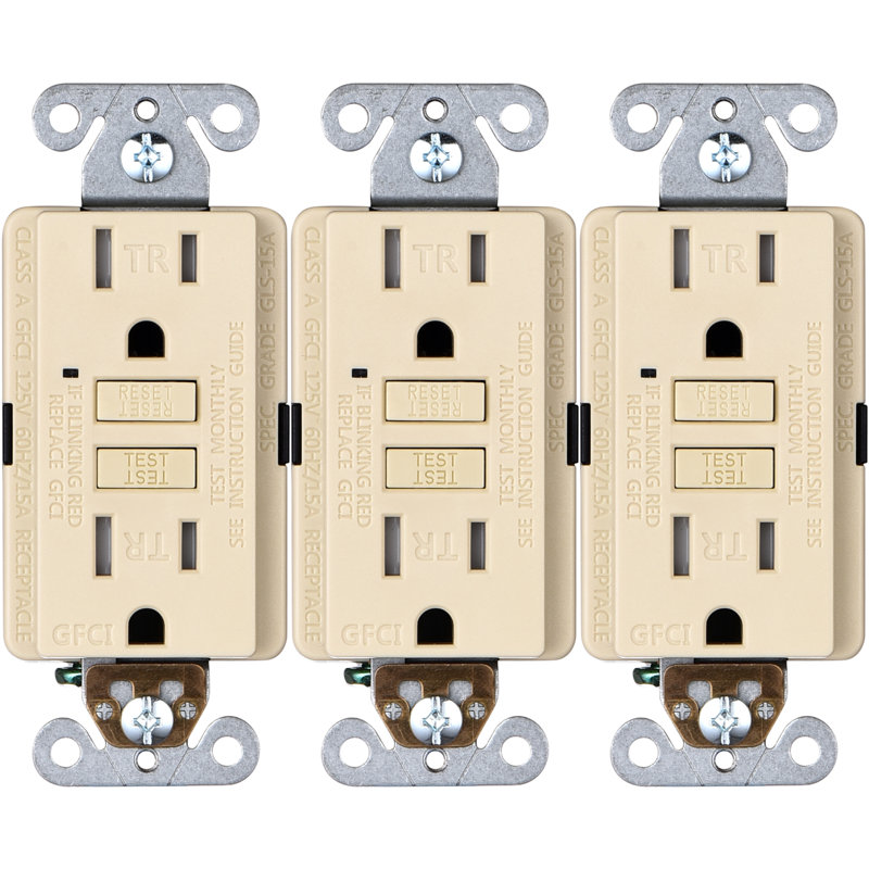 15 Tamper Resistant Duplex Outlet, Light Almond, 3 Packs